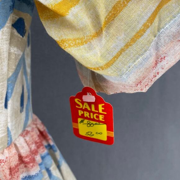 Vtg 80s 90s Two Potato Artsy A Line Midi Dress M Petite Sheer NOS Coastal Pastel - Picture 15 of 16